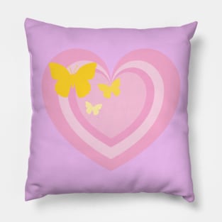 Pink heart with yellow butterflies aesthetic cute Pillow