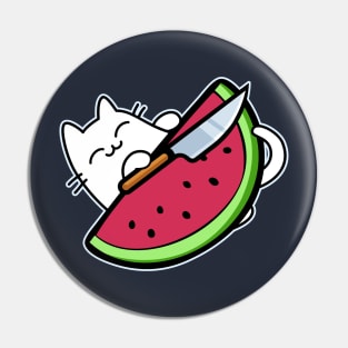 Cute cat with Knife and watermelon Pin