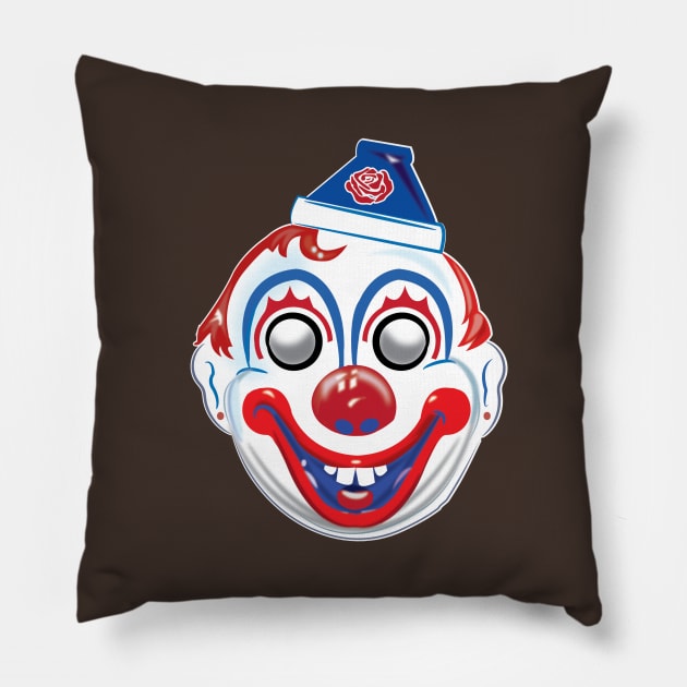 Vintage Clown Mask Pillow by Gimmickbydesign