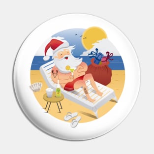 Tropical Santa Claus drinking a cocktail on the beach Pin