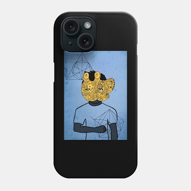 Davinci Dreamer - Male Character with Doodle Mask and Green Eyes Phone Case by Hashed Art