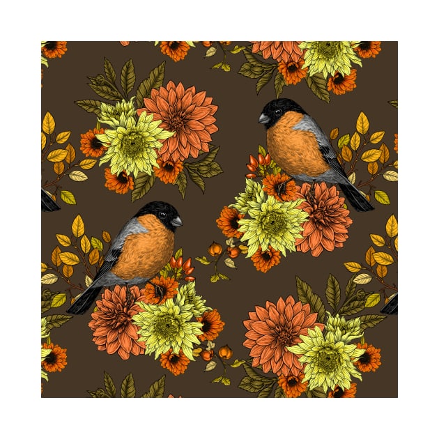 Bullfinch on autumn florals by katerinamk