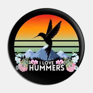 I Love Hummers - Hummingbird Vintage Floral Pin