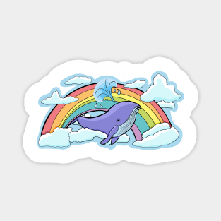 Whale flying in the middle of a rainbow Magnet