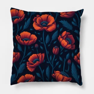 Poppies Flower Pattern Pillow