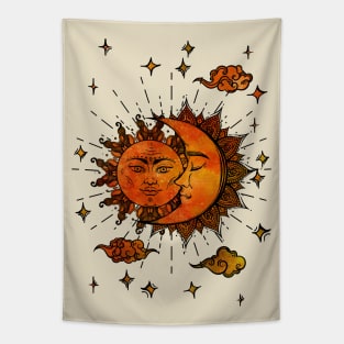 Vintage Sunset Sun and moon Tapestry