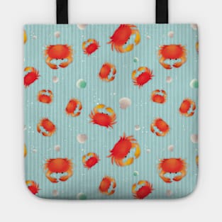 Red Crabs Pattern on Blue Tote