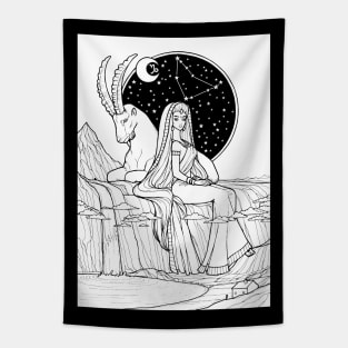 Indian Capricorn In Black Design Tapestry