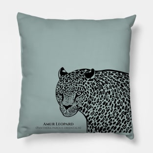 Amur Leopard with Common and Latin Names - endangered animal design Pillow