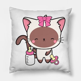 Cute white cat is a baby - girl Pillow