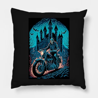 Skeleton Riding Motorbike On Flames Pillow