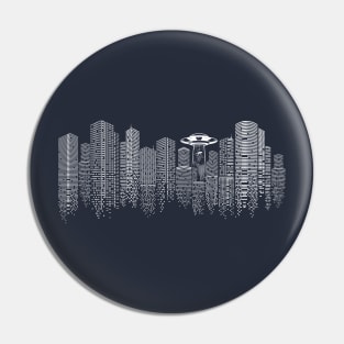 UFO Abduction City Skyline Pin