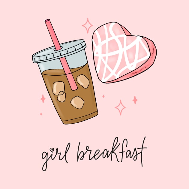 Heart snack cake and iced coffee girl breakfast by DesignByLeesh