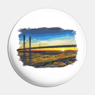 Bridge Sunset at Indian River Watercolor Pin