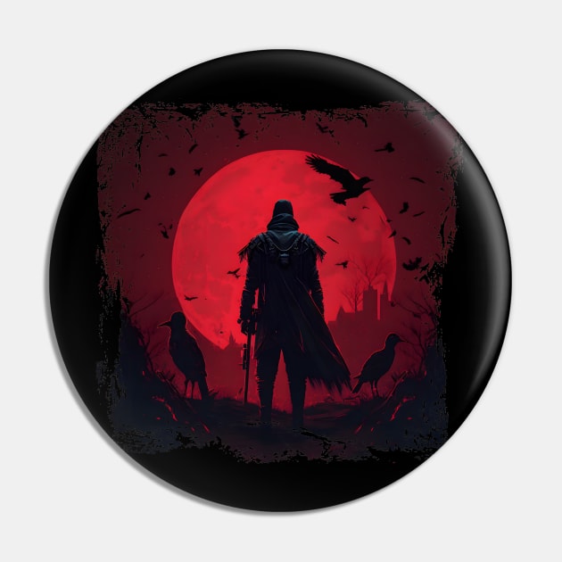 Raven Man Diablo BRZRKR a Witcher on Red Moon Pin by MLArtifex