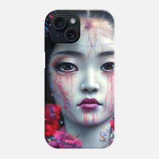 Geisha portrait with flowers, modern geisha art Phone Case