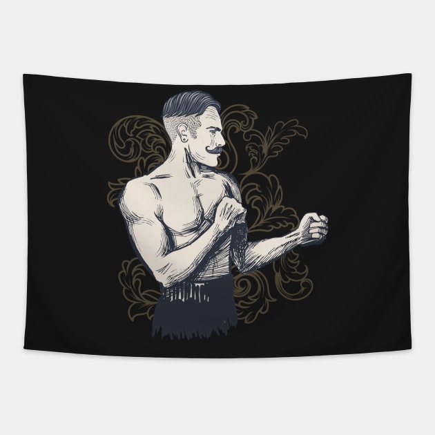 Old Vintage Hipster Bare Knuckle Fighter Tapestry by cjwilson74