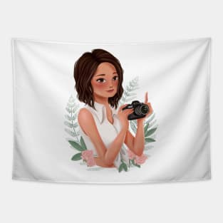 A girl who loves camera - Hameoart Tapestry