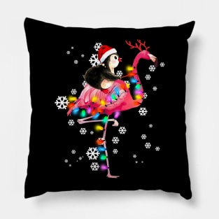 Penguin riding Flamingo Christmas Pillow