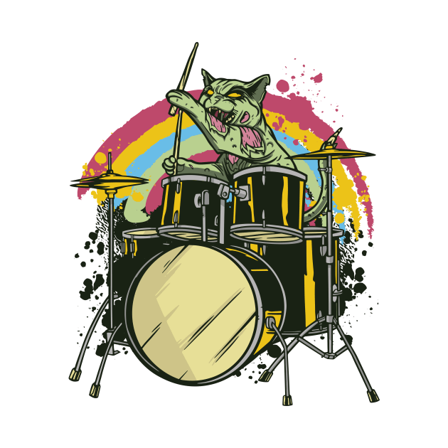 Zombie Cat Drummer // Funny Halloween Spooky Cat by SLAG_Creative