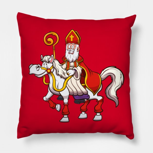 Saint Nicholas On Horse Pillow by TheMaskedTooner