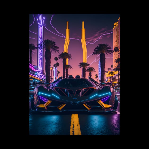 Dark Neon Sports Car in Beach Neon City by star trek fanart and more