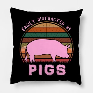 Easily Distracted By Pigs Pillow