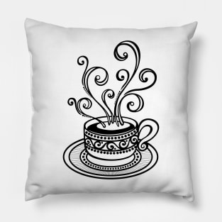 Tea or Coffee House Template with Cup and Swirl Hot Steam Pillow