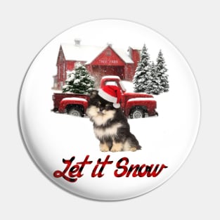 Pomeranian Let It Snow Tree Farm Red Truck Christmas Pin