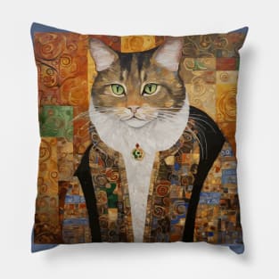 Gustav Klimt Style Tabby Cat with Diplomatic Immunity Pillow