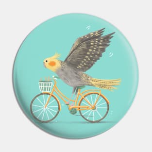 Cockatiel on a Bicycle Pin