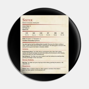 D&D Sister Stat Block Pin