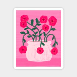 Pink Flowers Matisse Inspired Drawing Magnet