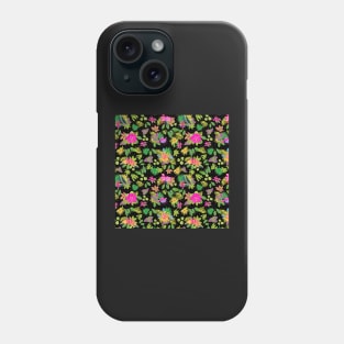 Tropical Flowers on Black Backgroud Phone Case