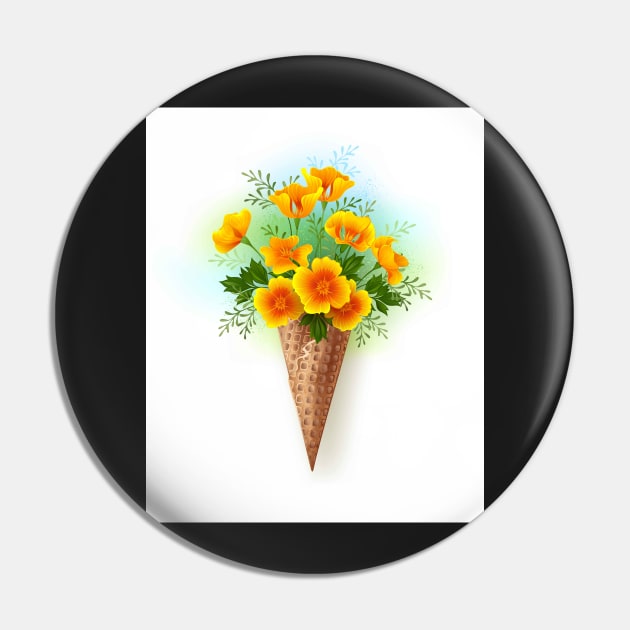 Waffle Cone with California Poppy Pin by Blackmoon9