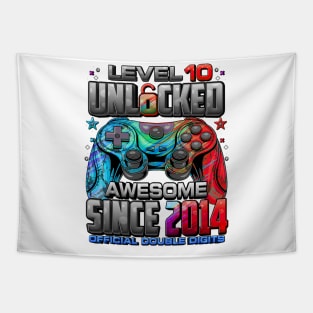 Level 10 Unlocked Awesome Since 2014 10th Birthday Gaming Tapestry