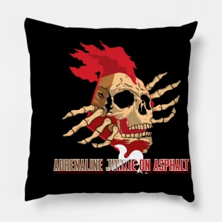 Adrenaline Junkie on Asphalt Skull Face Speed Skeleton Fast Car Racing Pillow