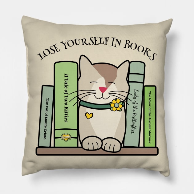 Lose Yourself in Books Library Cat Pillow by Sue Cervenka