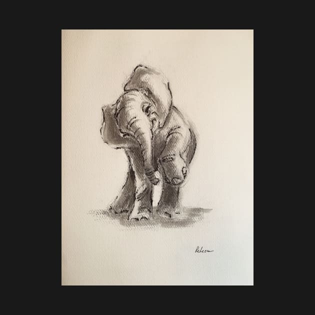 Little Elephant - ink wash painting by tranquilwaters