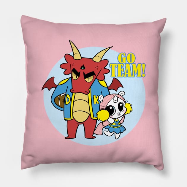 Marshmallow the Unicorn and Dragon King Highschool Football Pillow by Ms.Tiny