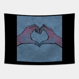 Heart Hands on Blue Background Tapestry