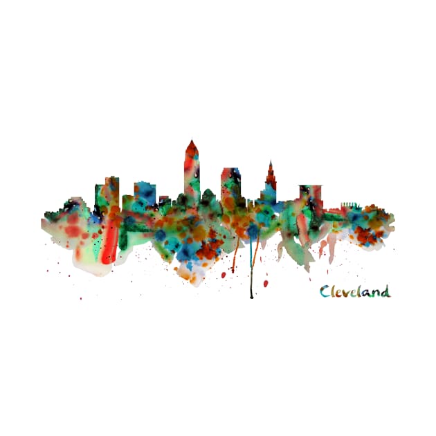 Cleveland Watercolor Skyline by Marian Voicu