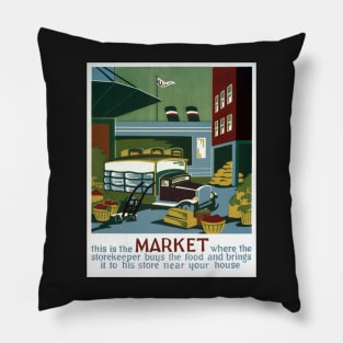 Digitally restored Market Grocery Vintage Poster Print Pillow