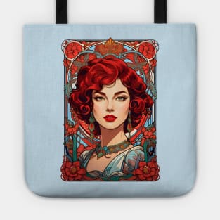 Bohemian Red Haired woman retro vintage floral design Tote