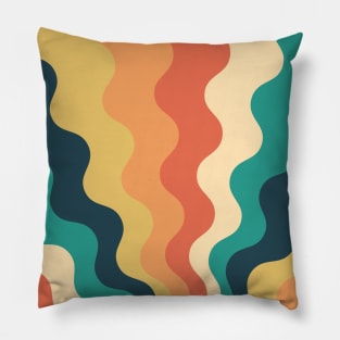 70s Retro Groovy Lines Seamless Pattern Yellow, Orange, Teal Pillow