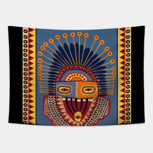 VooDou Tribal Spirit Mask - Yellow Blue Orange Tapestry
