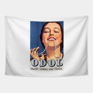 ODOL TOOTHPASTE "Makes Teeth Like Pearls" Retro German Product Advertisement Tapestry