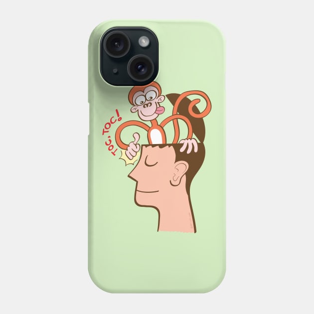 Let's meditate. Mad monkey knocking on the forehead of a man in meditation Phone Case by zooco