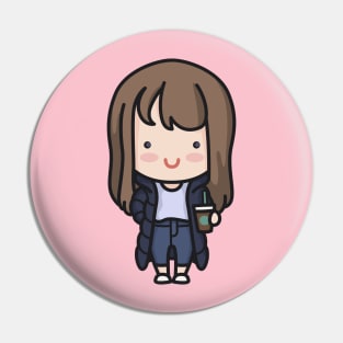 Cute Korean Hipster Girl Cartoon Pin