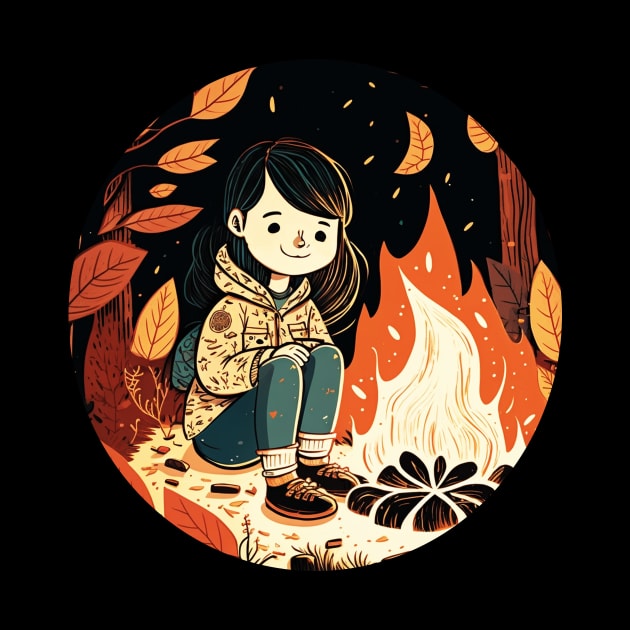 Girl Camping in the Woods, Campfire by dukito